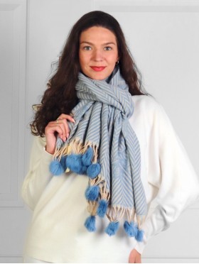 Cashmere Feeling Zig Zag & Flower Scarf with Fringes